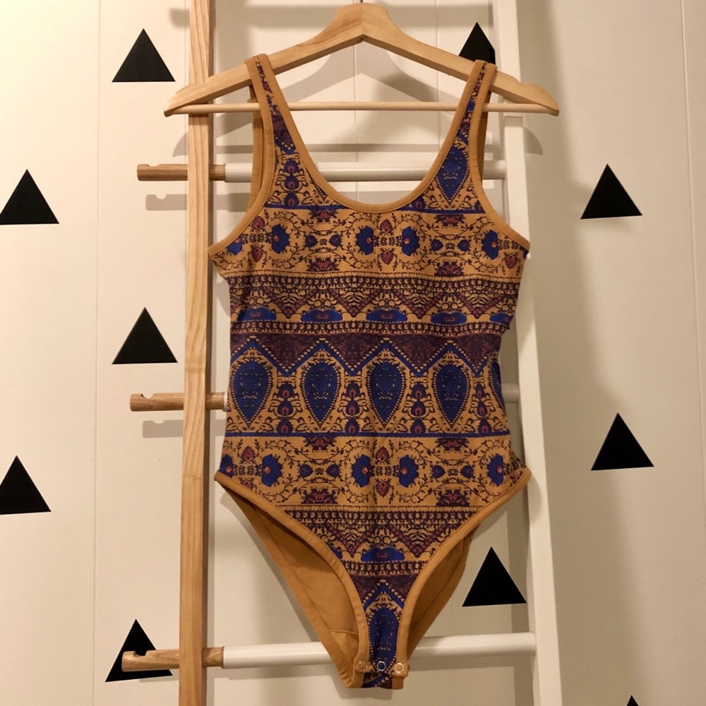 Free People Blue and Tan Patterned Tank Top